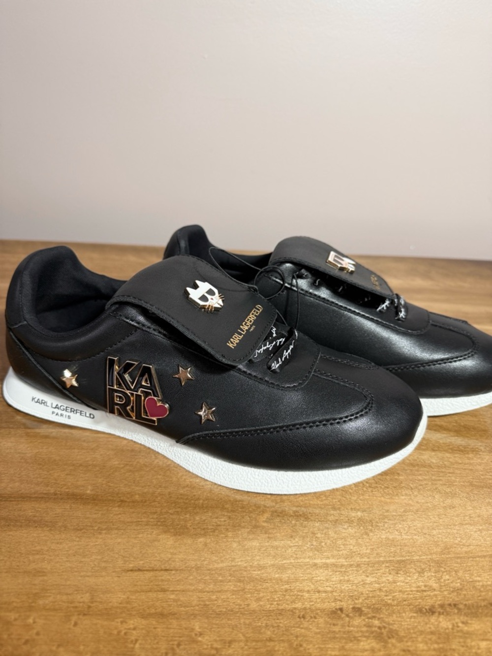 Karl Lagerfeld Kids Black Sneakers with Gold & Red Accents